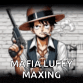 a man in a hat is smoking a cigarette and holding a gun .