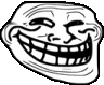 a black and white drawing of a troll face with a big smile on it .