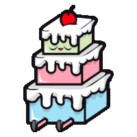 a cartoon drawing of a cake with a cherry on top of it