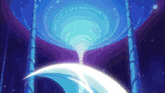 a blue and purple room with a spiral in the middle of it
