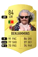 a benjamins soccer card with 84 lw and 84 pac
