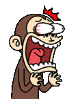 a cartoon monkey with a red crown on his head is making a funny face .