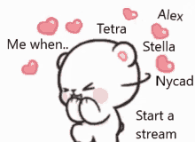 a cartoon of a teddy bear with the words me when tetra stella alex nycad