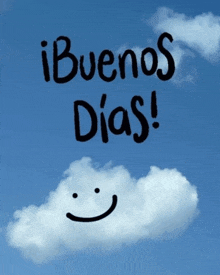 a cloud with a smile drawn on it and the words buenos dias written above it