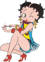 a cartoon of betty boop is sitting down with a cigarette in her hand