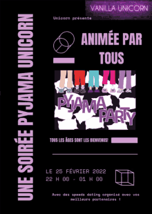 a poster for a vanilla unicorn anime par tous pajama party