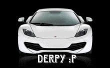 a white sports car with derpy written on the front