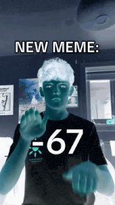 a man in a black shirt with the number 67 on the front