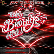 a logo for the team brothers official is displayed on a red background