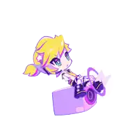 a cartoon drawing of a girl sitting on a purple cube