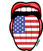 a drawing of a woman 's tongue sticking out with the flag of the united states on it