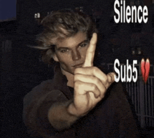 a man giving a middle finger with the words silence and sub5 behind him