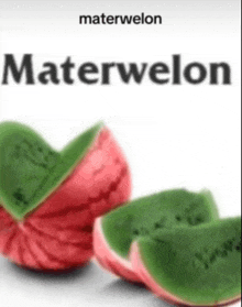 a watermelon that has been cut in half with the word materwelon on the bottom