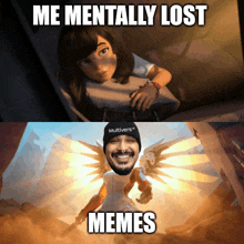 a meme shows a girl and a man with the words me mentally lost memes