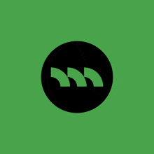 a black circle with three green arrows inside