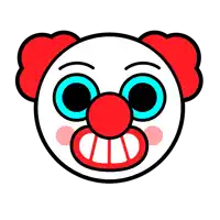 a cartoon drawing of a clown 's face with blue eyes