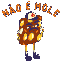 a cartoon character with a mustache and a hat that says nao e mole on it