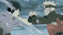 sasuke and naruto are fighting each other in a naruto anime .