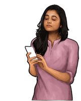 a cartoon of a woman holding a cell phone with her eyes closed