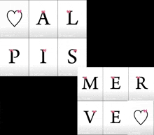 the letters a l p i s m e r and v are shown with a heart