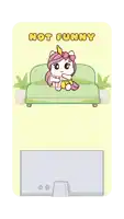 a cartoon of a unicorn sitting in front of a computer with the words " not funny " written above it