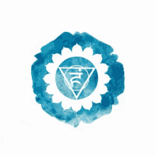 a blue watercolor circle with a white symbol in the center .