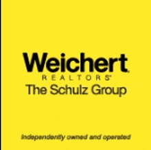 the logo for weichert realtors the schulz group is on a yellow background .