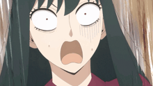 a close up of a cartoon character with a surprised look on her face