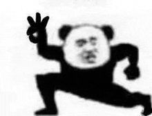 a panda bear is standing on one leg and making an ok sign .