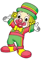 a cartoon drawing of a clown with a green hat