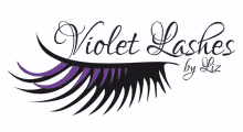 a logo for violet lashes by liz with purple and black lashes