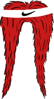 a cartoon drawing of a red furry wing with a nike logo on it