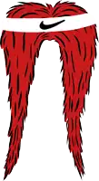 a cartoon drawing of a red furry wing with a nike logo on it