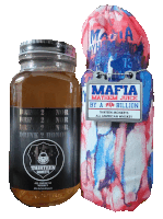 a jar of mafia mayhem juice and a blanket