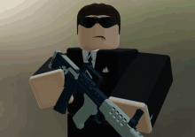 a cartoon character in a suit and tie holding a gun