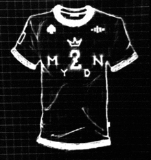 a black and white drawing of a shirt that says m2n