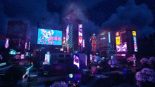 a city at night with neon signs including one that says ' tokyo ' on it