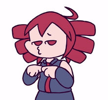 a cartoon drawing of a girl with red hair making a face