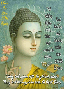 a painting of a buddha with a quote from kinh lang nghiem below it