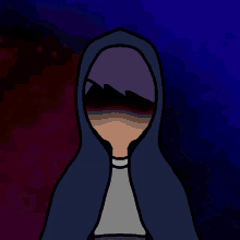 a drawing of a person wearing a blue hood