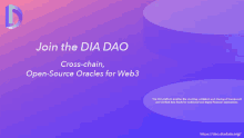 a purple poster that says join the dia dao cross-chain open source oracles for web3