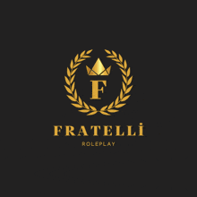 a gold logo for fratelli roleplay with a crown in the center