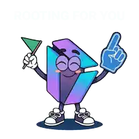 a cartoon character holding a green flag and a foam finger