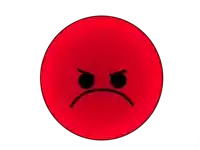 a red circle with an angry face in the center