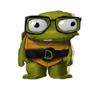 a cartoon turtle wearing glasses and a belt with a letter d on it