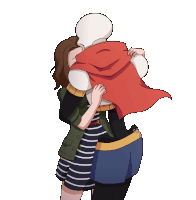 a drawing of a girl hugging a cartoon character with the name stereolyped orange written on the bottom