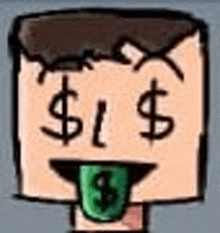 a man with a dollar sign sticking out of his mouth .