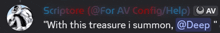 a screenshot of a message that says " with this treasure i summon "