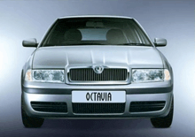 a silver car with the word octavia on the front bumper