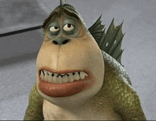 a close up of a cartoon character with a large mouth